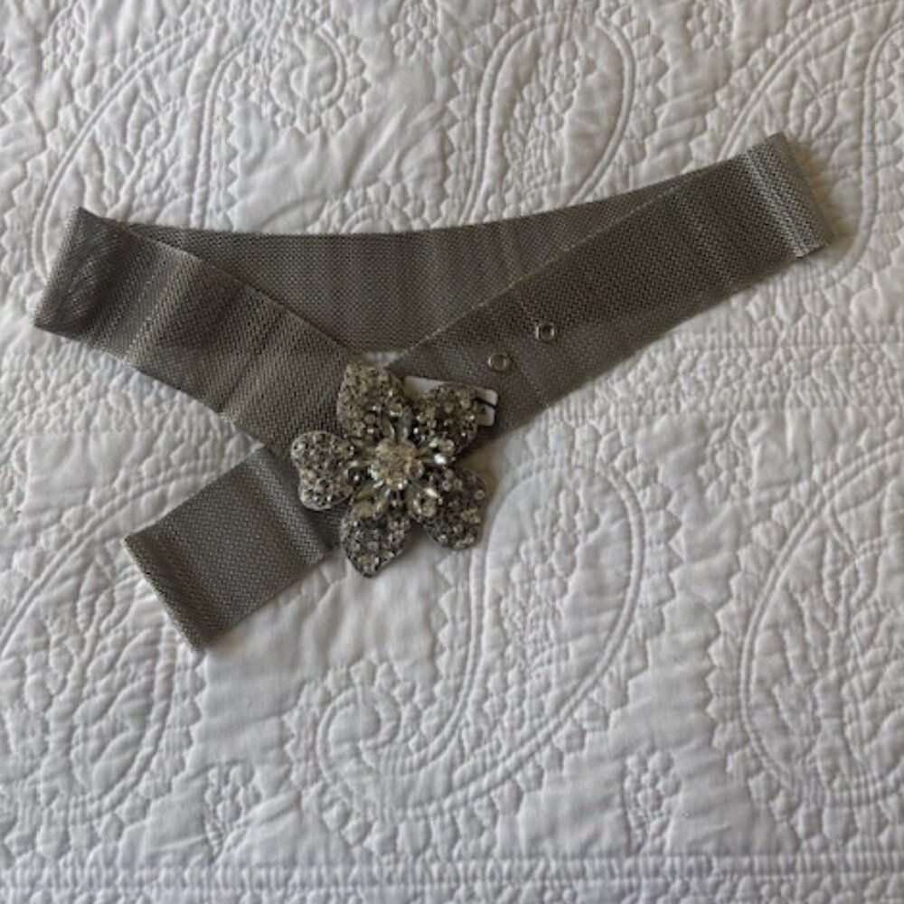 WHBM mesh with rhinestone flower belt